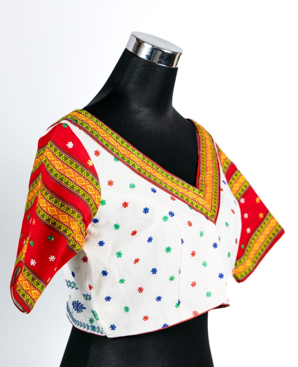 V-NECK BLOUSE WITH TRADITIONAL PATTERNS OF TRIPURA