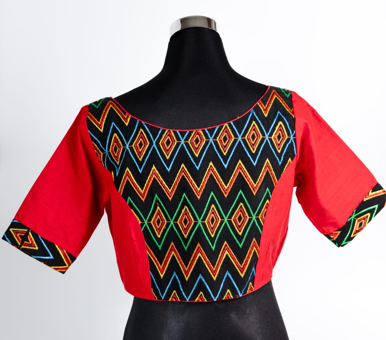 BOAT NECK BLOUSE WITH MOTIFS OF KONYAK TRIBE FROM NAGALAND