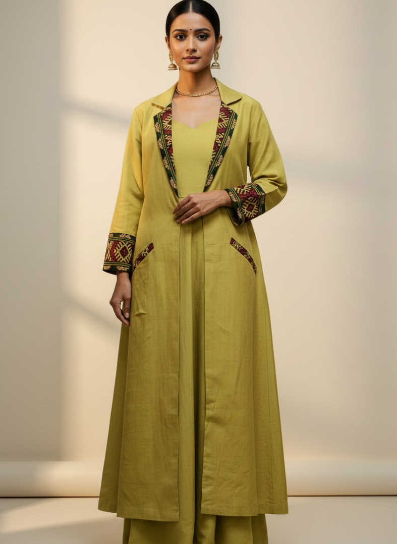 Long Cotton Shrug With Traditional Motifs