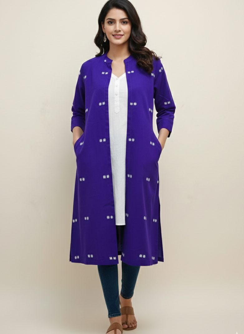 Long Cotton Shrug With Traditional Motifs