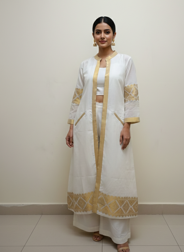Long Cotton Shrug With Traditional Motifs