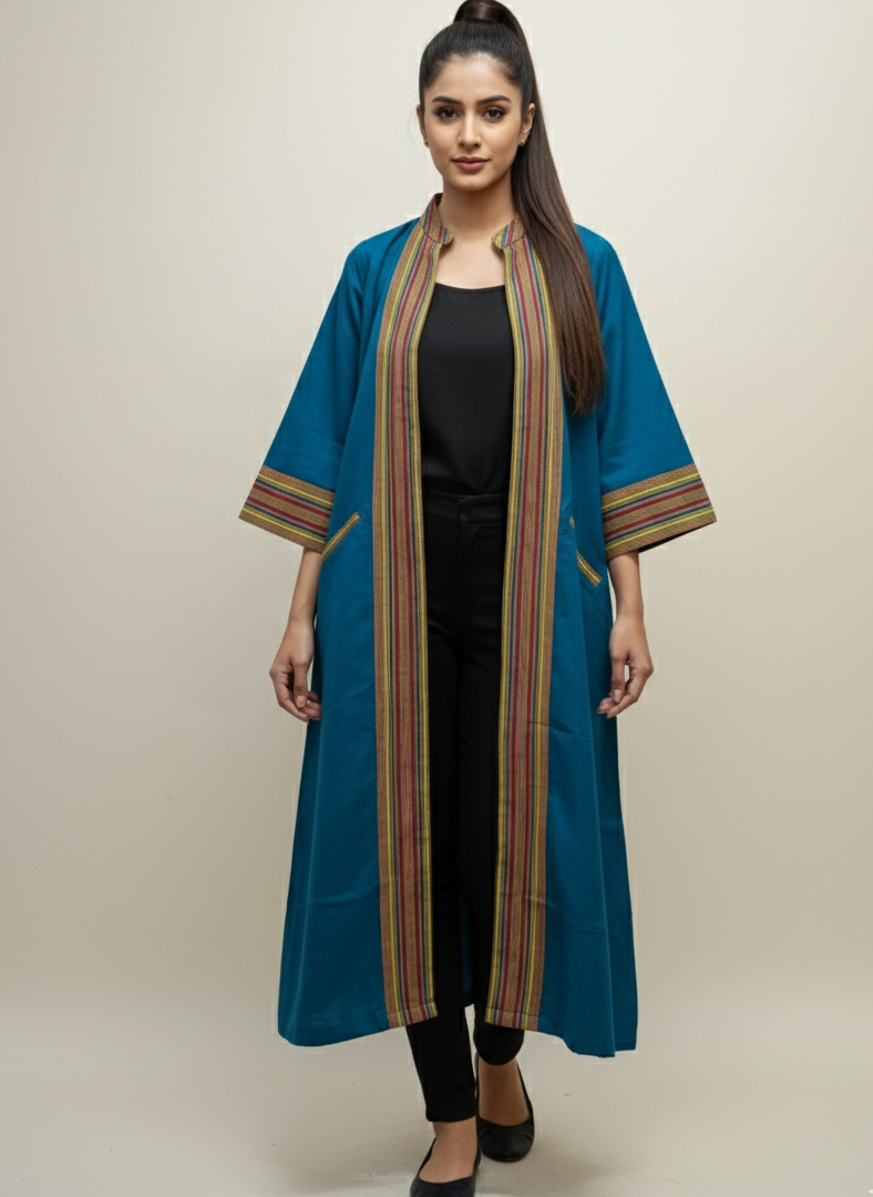 Long Cotton Shrug with Traditional Motifs