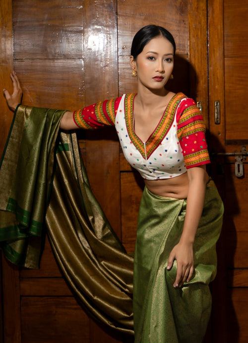 V-NECK BLOUSE WITH TRADITIONAL PATTERNS OF TRIPURA