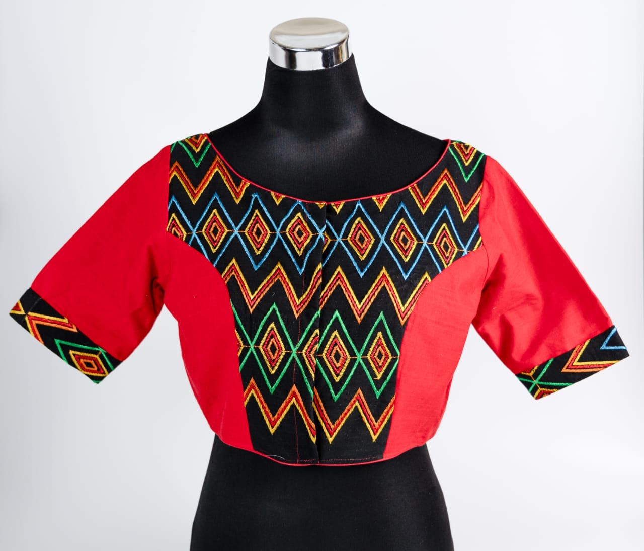 BOAT NECK BLOUSE WITH MOTIFS OF KONYAK TRIBE FROM NAGALAND