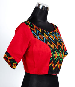 BOAT NECK BLOUSE WITH MOTIFS OF KONYAK TRIBE FROM NAGALAND