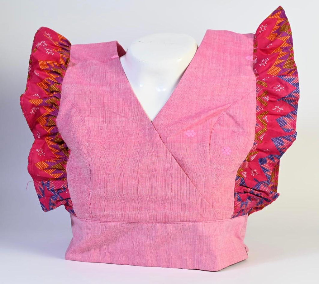 Assamese Gos Buta designed Ruffle Crop Top
