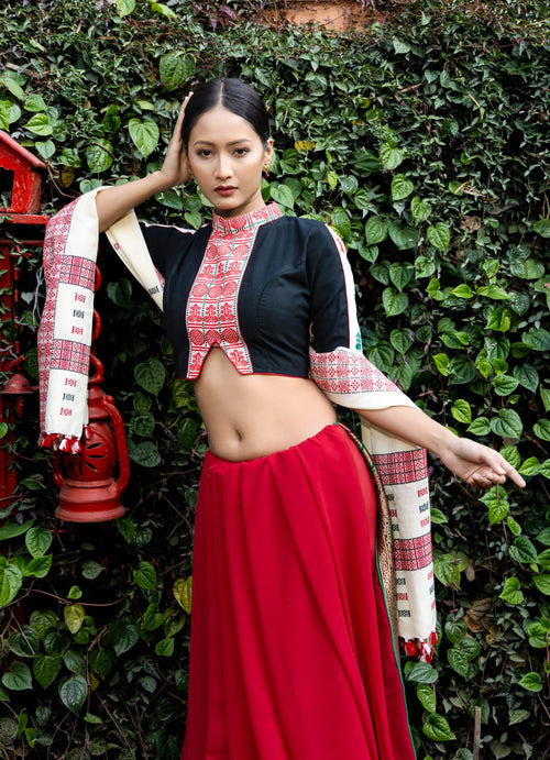 MANDARIN NECK BLOUSE WITH MOTIFS OF ARUNACHAL