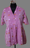 COTTON  COLLARED NECK FLARED KURTI WITH TRADITIONAL MOTIFS OF ASSAM