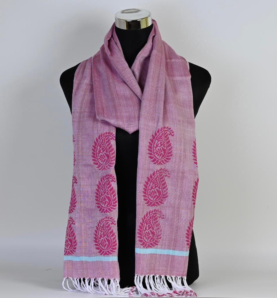 HAND BLOCK PRINTED COTTON STOLE WITH ASSAMESE MOTIFS