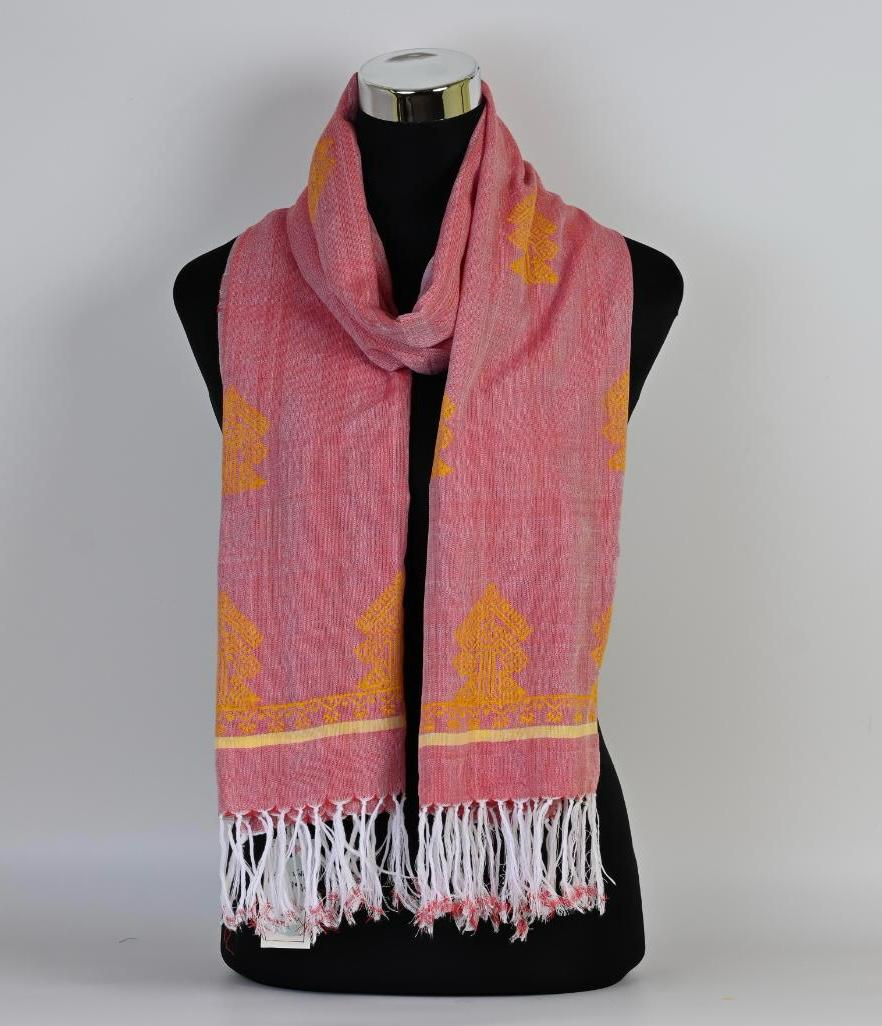 HAND BLOCK PRINTED COTTON STOLE WITH ASSAMESE MOTIFS