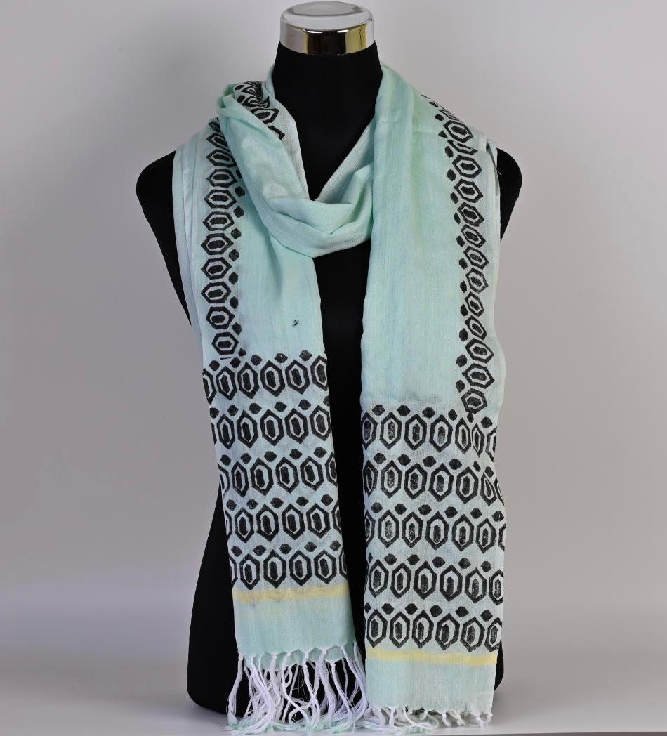 HAND BLOCK PRINTED COTTON STOLE WITH ASSAMESE MOTIFS