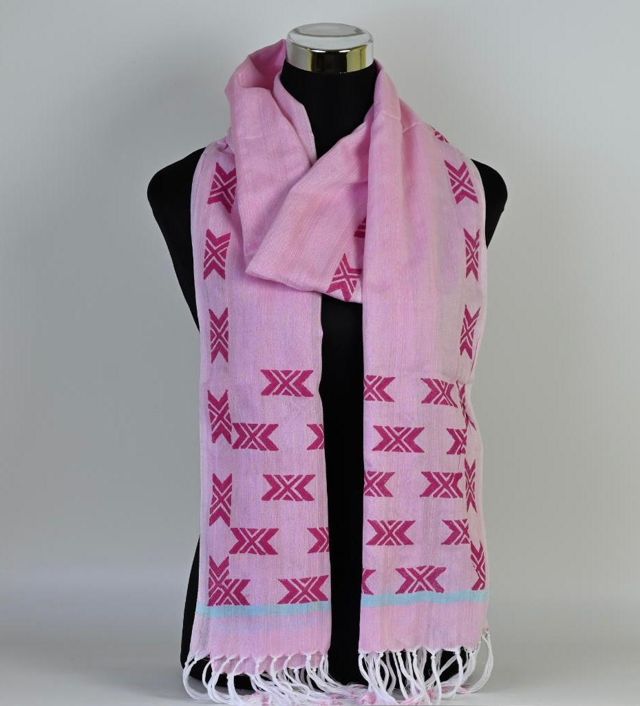 HAND BLOCK PRINTED COTTON STOLE WITH ASSAMESE MOTIFS