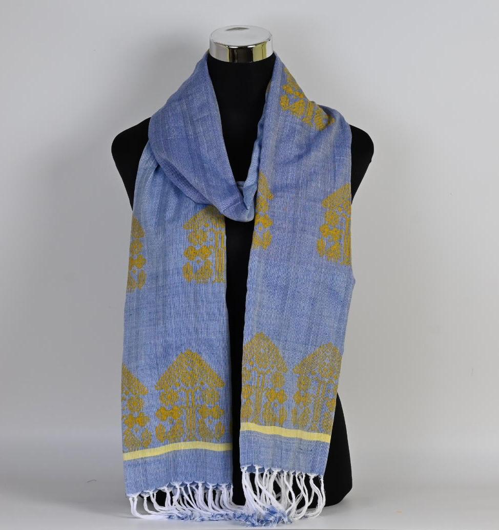 HAND BLOCK PRINTED COTTON STOLE WITH ASSAMESE MOTIFS