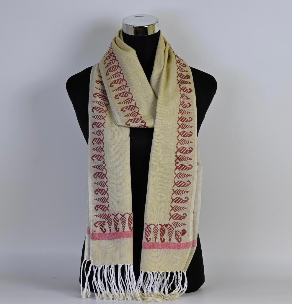 HAND BLOCK PRINTED COTTON STOLE WITH ASSAMESE MOTIFS