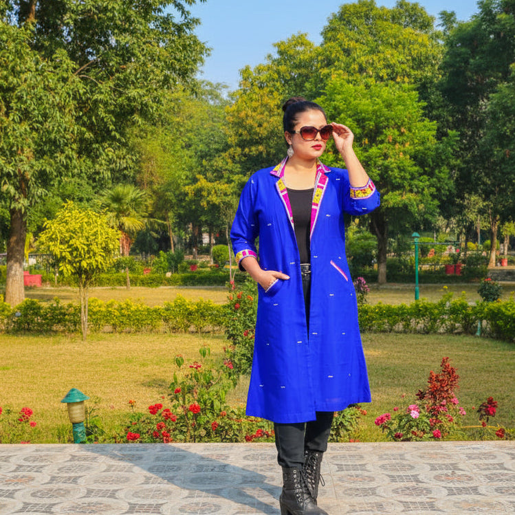 Cotton Long Shrug With Traditional Motifs Of Assam