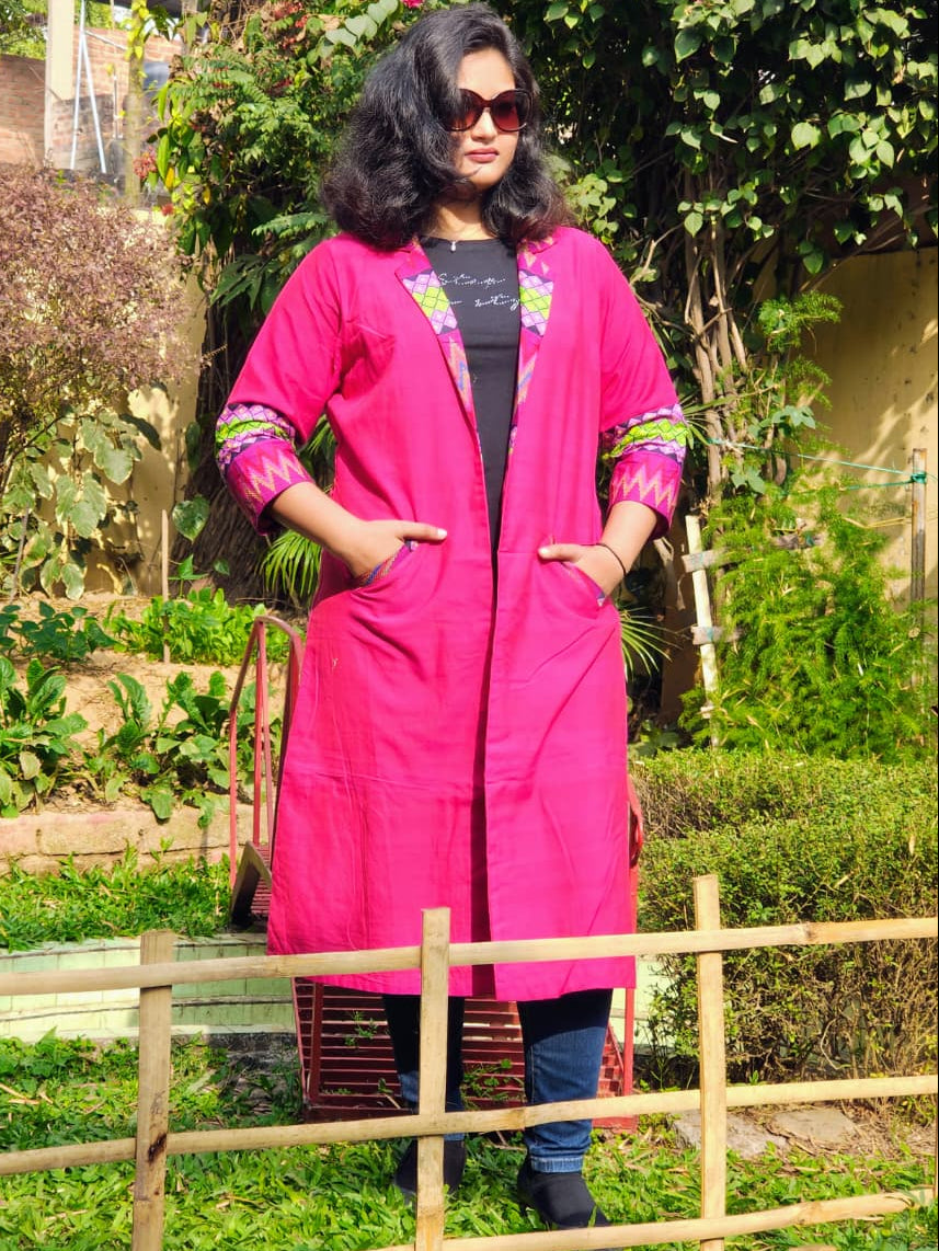 Long Cotton Ethnic Shrug With Traditional Motifs