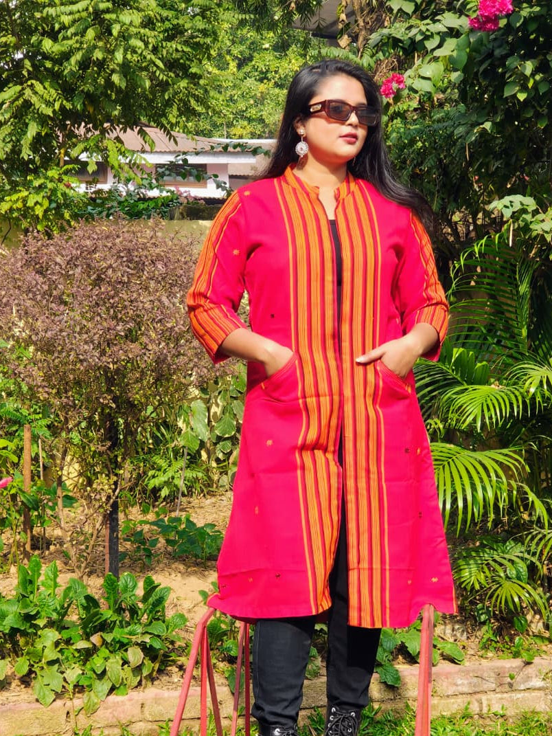 Long Cotton Shrug With Traditional Motifs of Assam