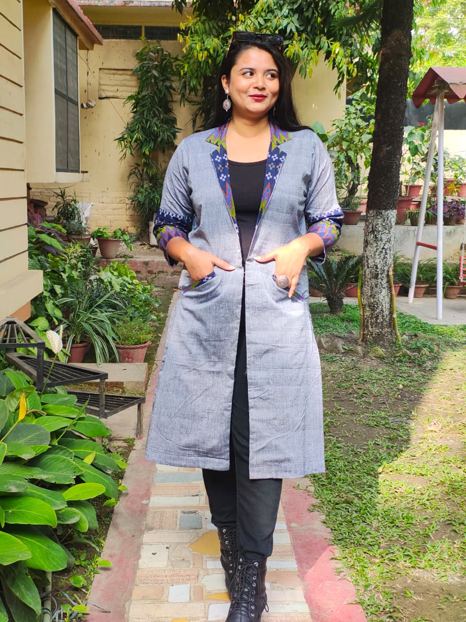Long Cotton Shrug With Traditional Motifs