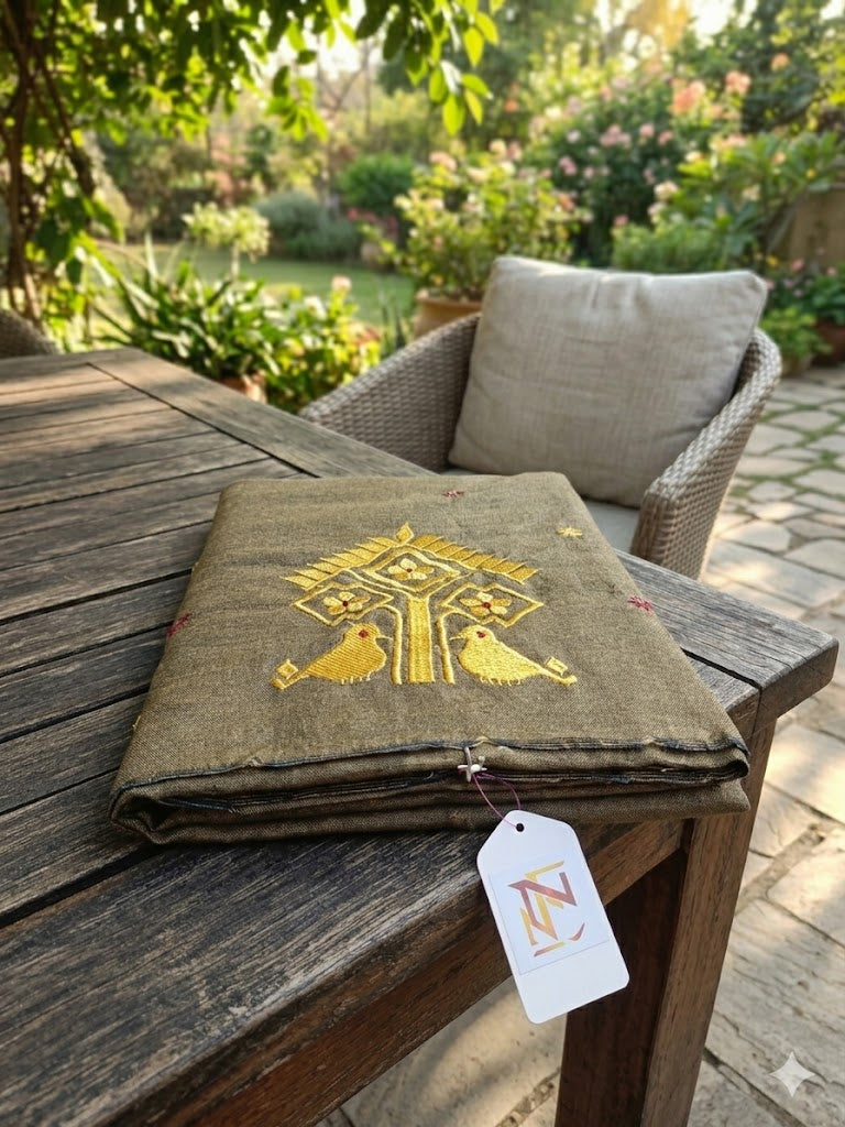 HANDLOOM COTTON SAREE WITH EMBROIDERED TRADITIONAL MOTIFS OF ASSAM