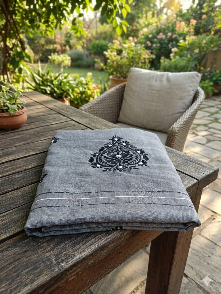 HANDLOOM COTTON SAREE WITH EMBROIDERED TRADITIONAL MOTIFS OF ASSAM