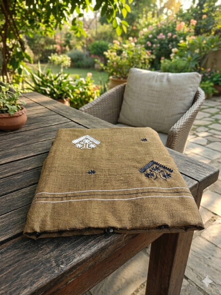 HANDLOOM COTTON SAREE WITH EMBROIDERED TRADITIONAL MOTIFS OF ASSAM