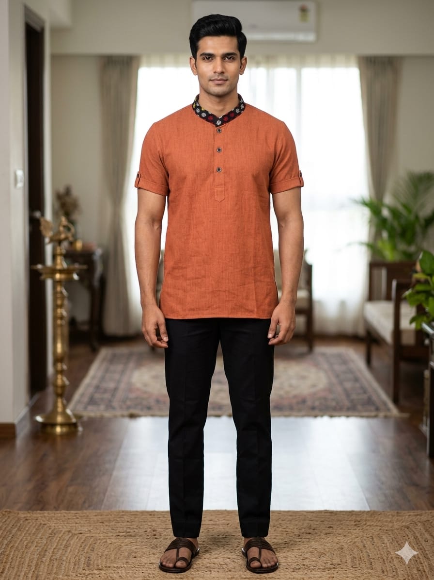 SHORT KURTA / SHIRT WITH TRADITIONAL MOTIFS OF ASSAM
