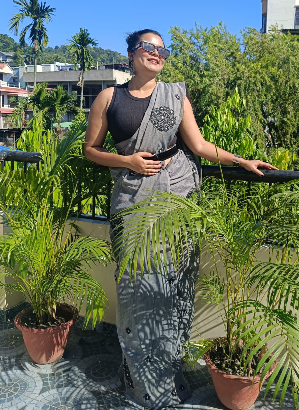 HANDLOOM COTTON SAREE WITH EMBROIDERED TRADITIONAL MOTIFS OF ASSAM
