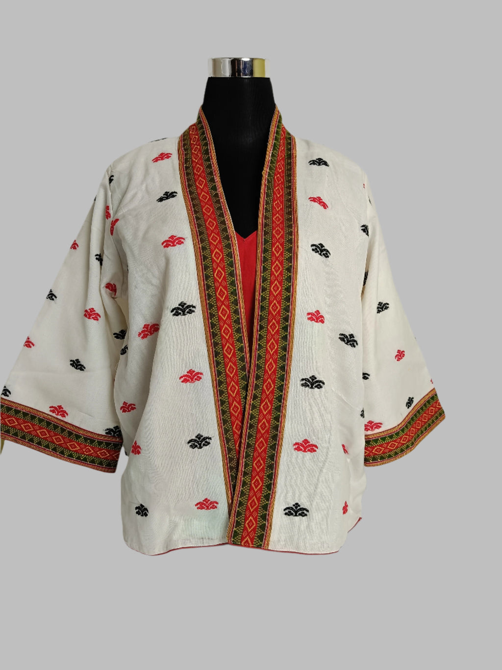 White Shrug with Traditional Motifs of Tripura & Assam