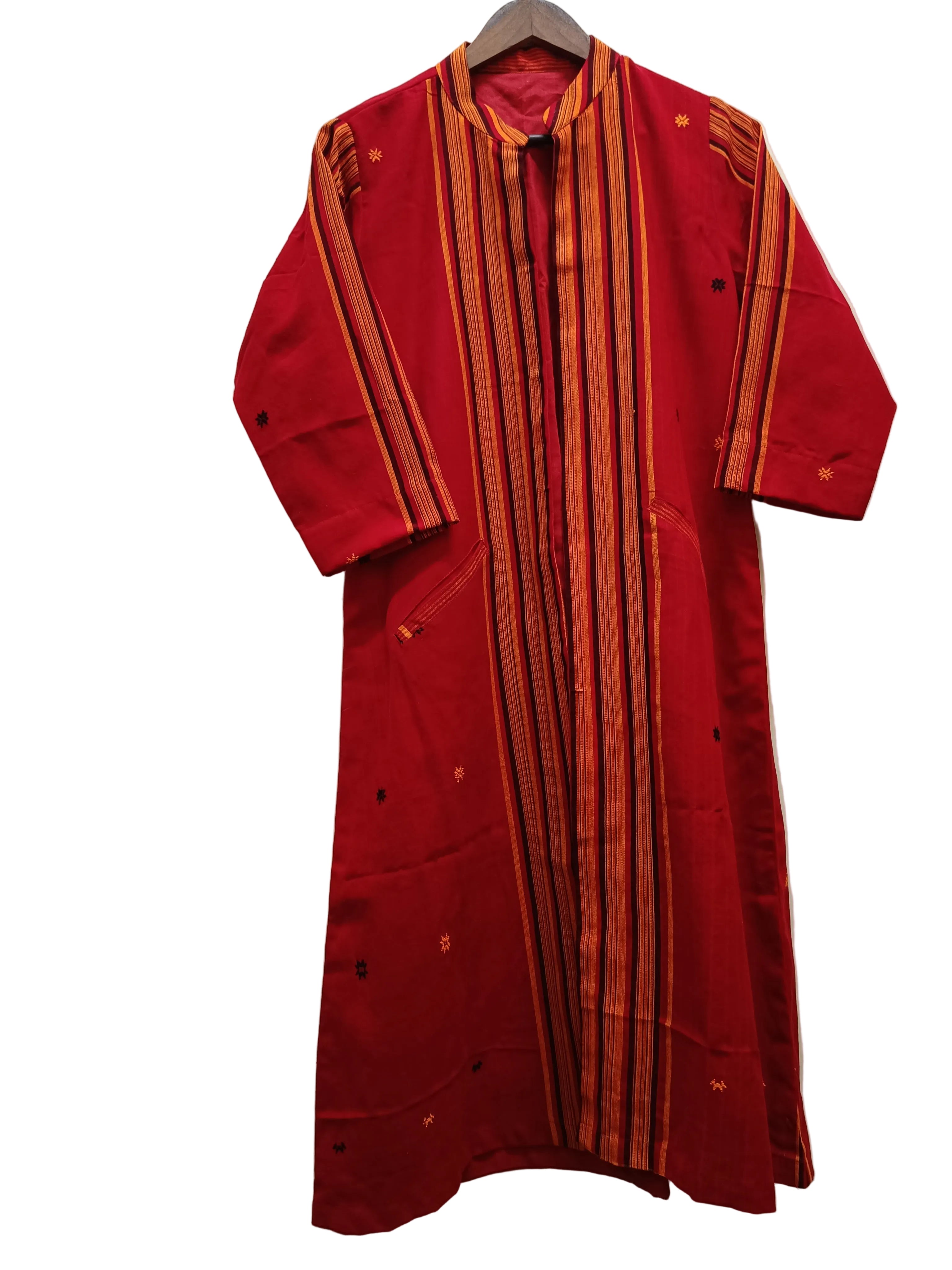 Long Cotton Shrug With Traditional Motifs of Assam