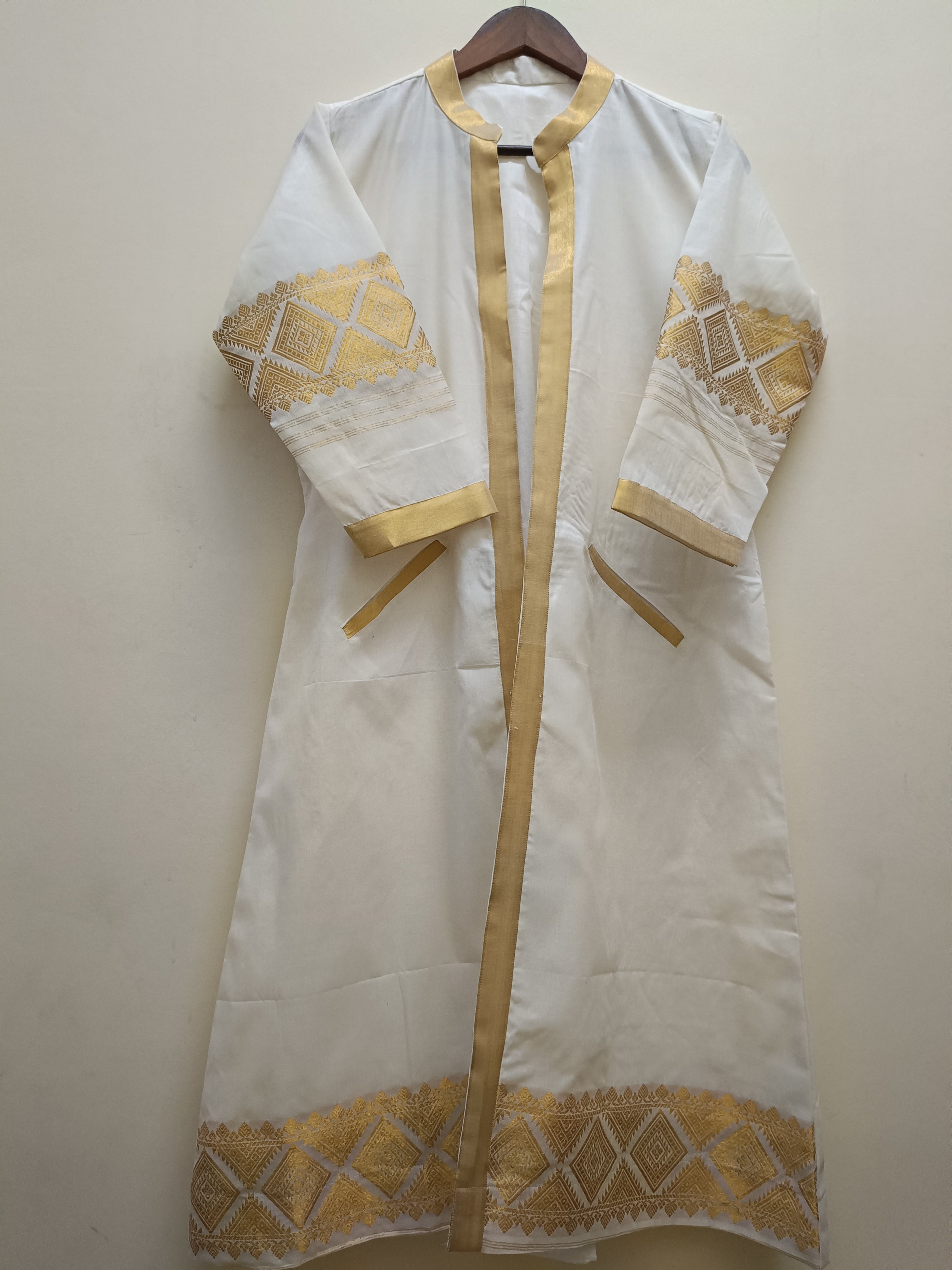 Long Cotton Shrug With Traditional Motifs