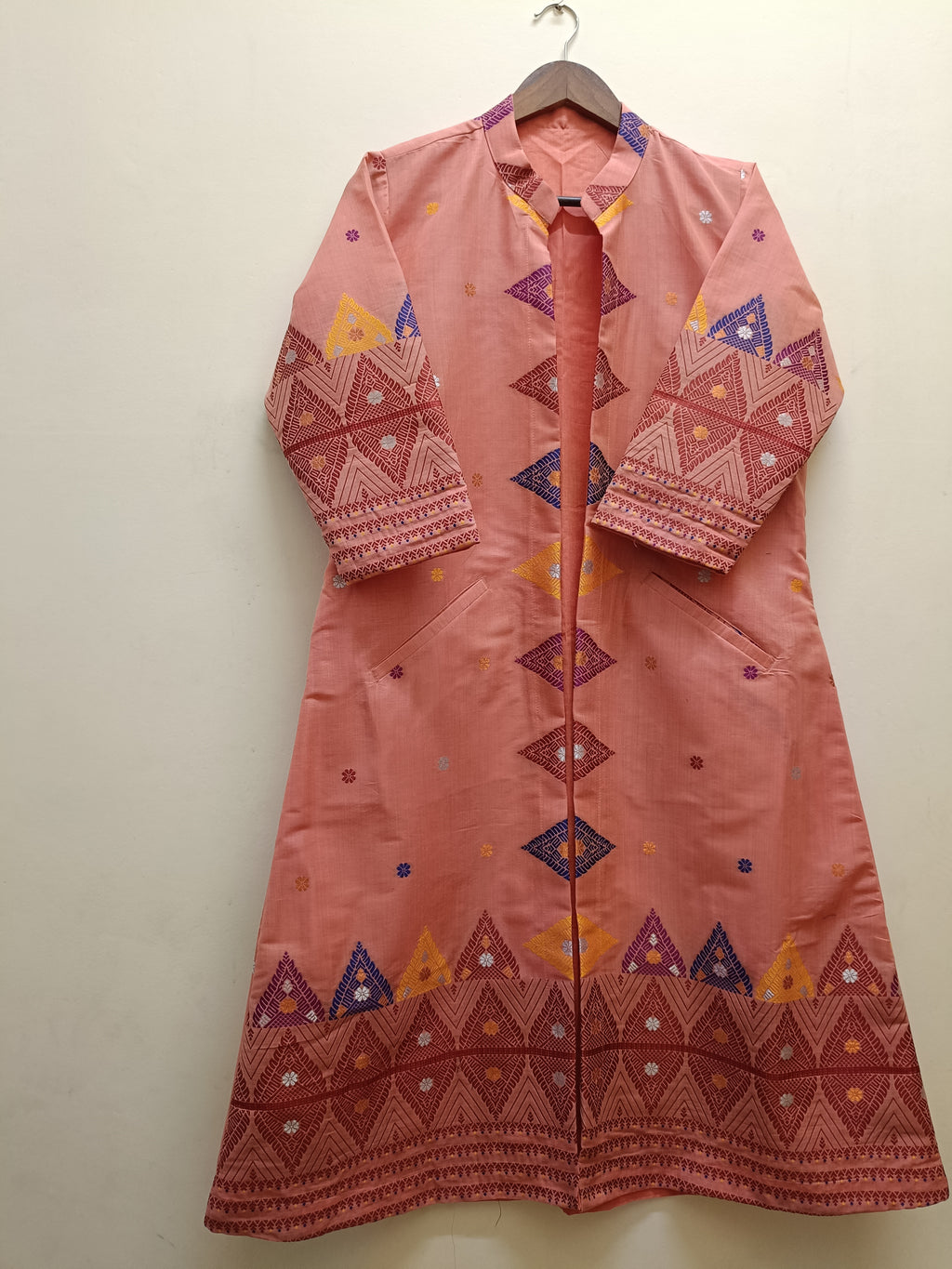 Long Cotton Shrug With Traditional Motifs