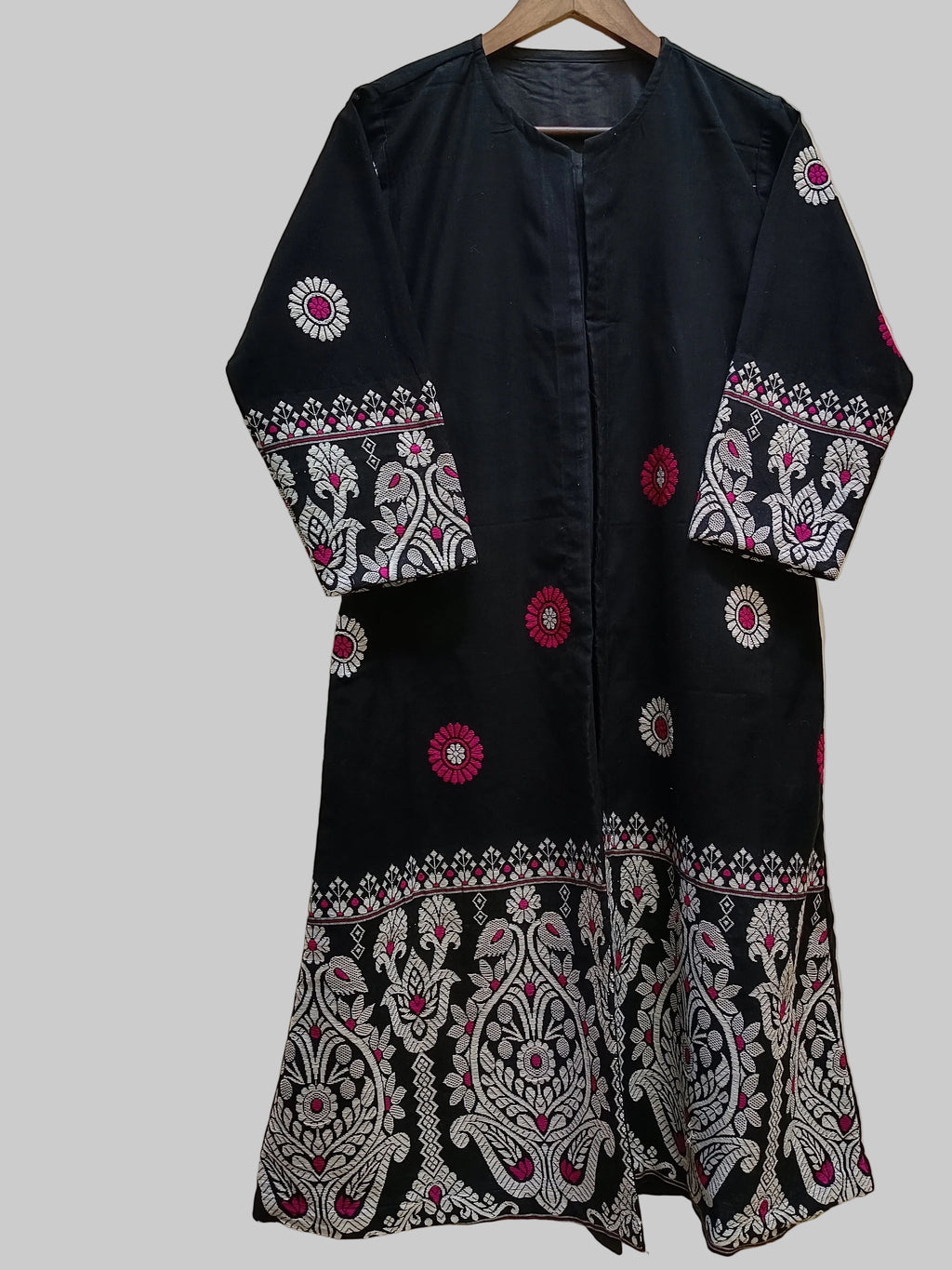 Cotton Long Shrug with Traditional Motifs of Assam
