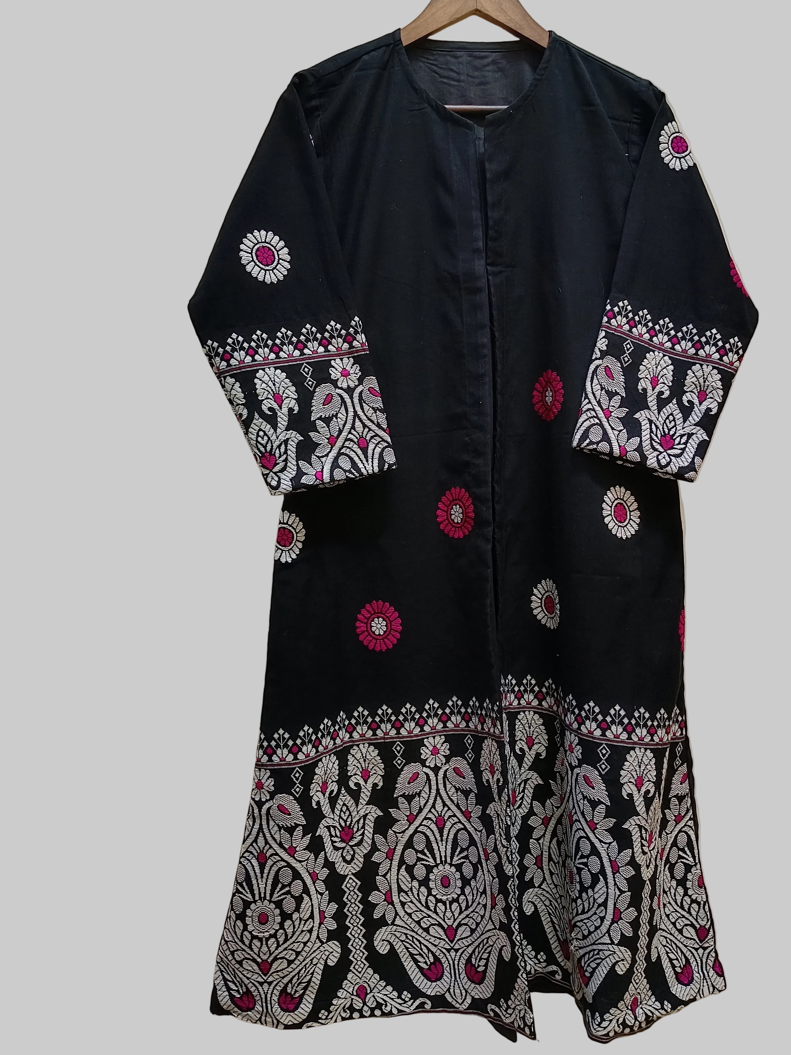 Cotton Long Shrug with Traditional Motifs of Assam