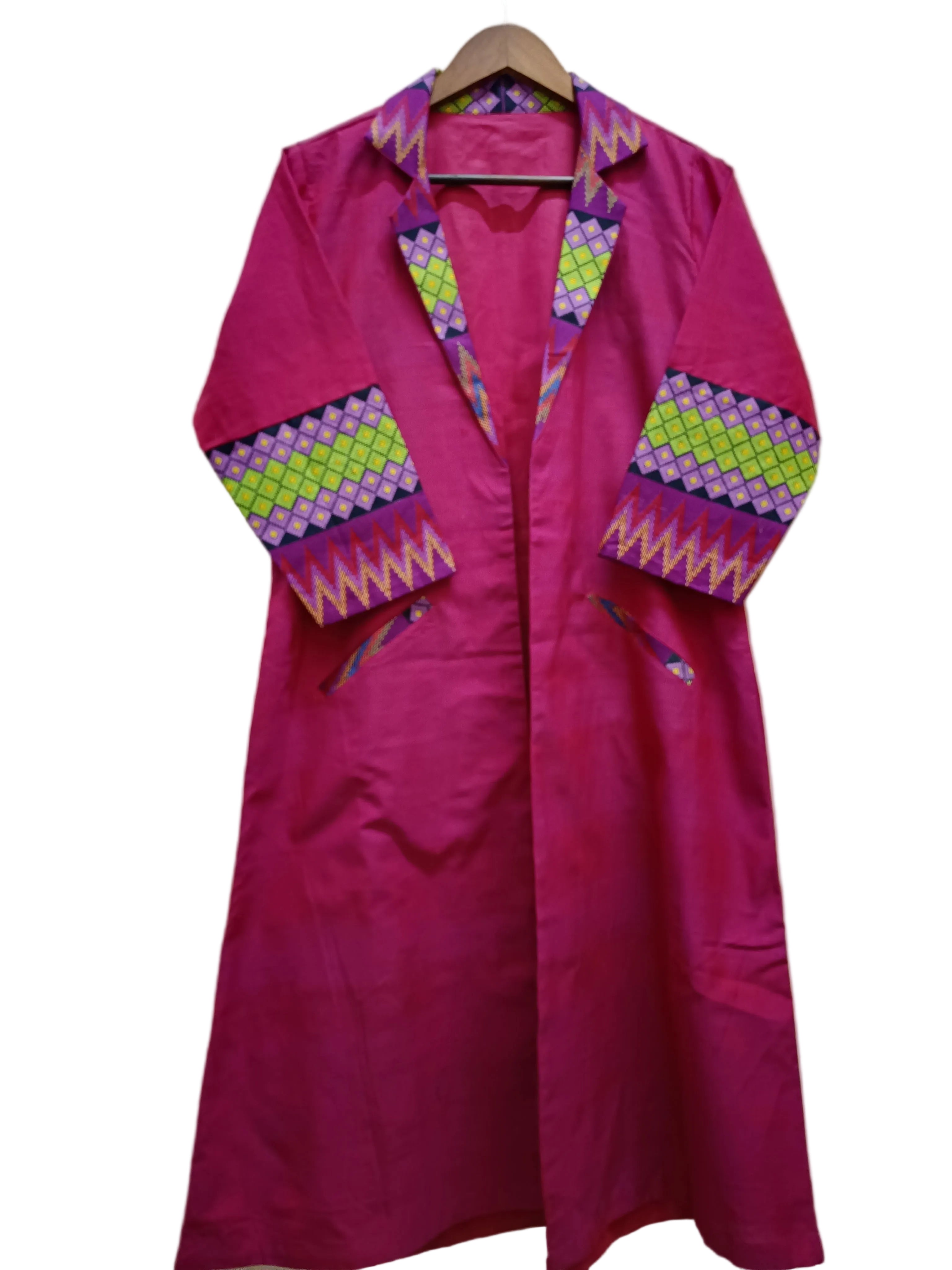 Long Cotton Ethnic Shrug With Traditional Motifs