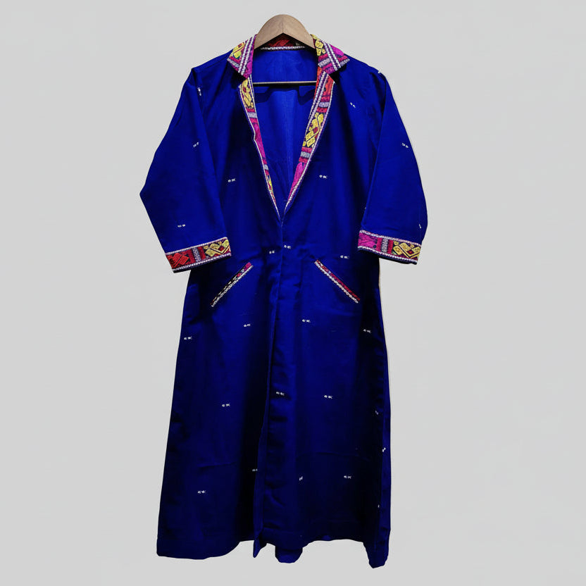Cotton Long Shrug With Traditional Motifs Of Assam