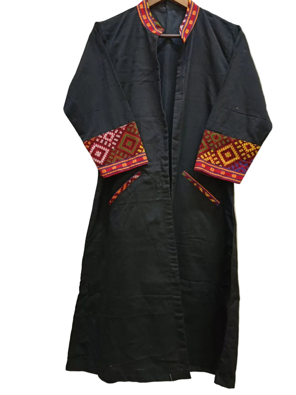 Long Cotton Shrug With Traditional Motifs of Assam