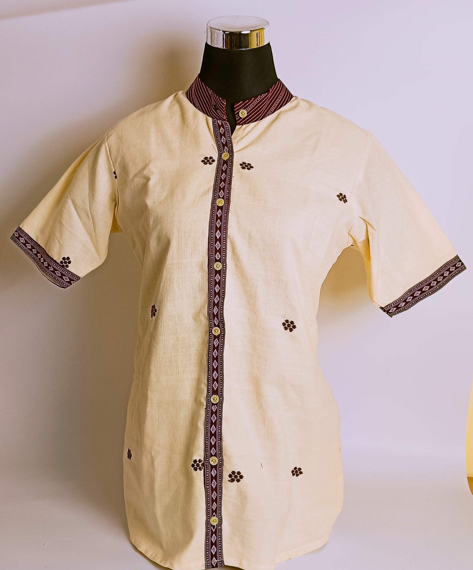 BEIGE A-LINE SHIRT STYLE COTTON  KURTI