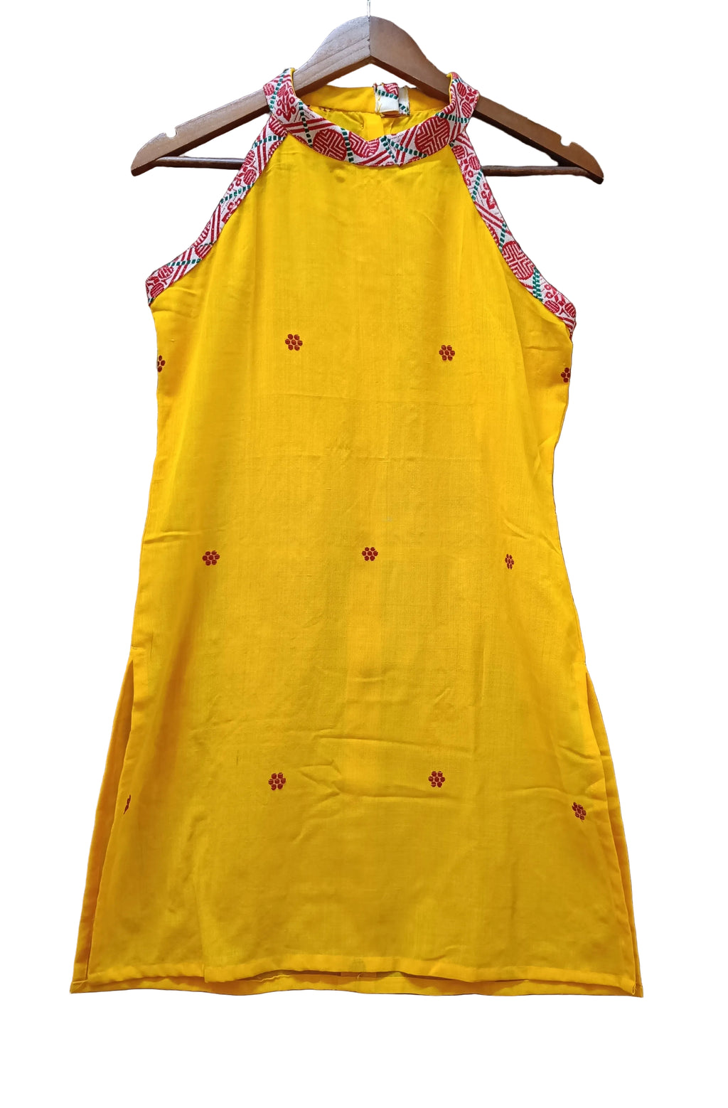 YELLOW HALTERNECK  COTTON  KURTI