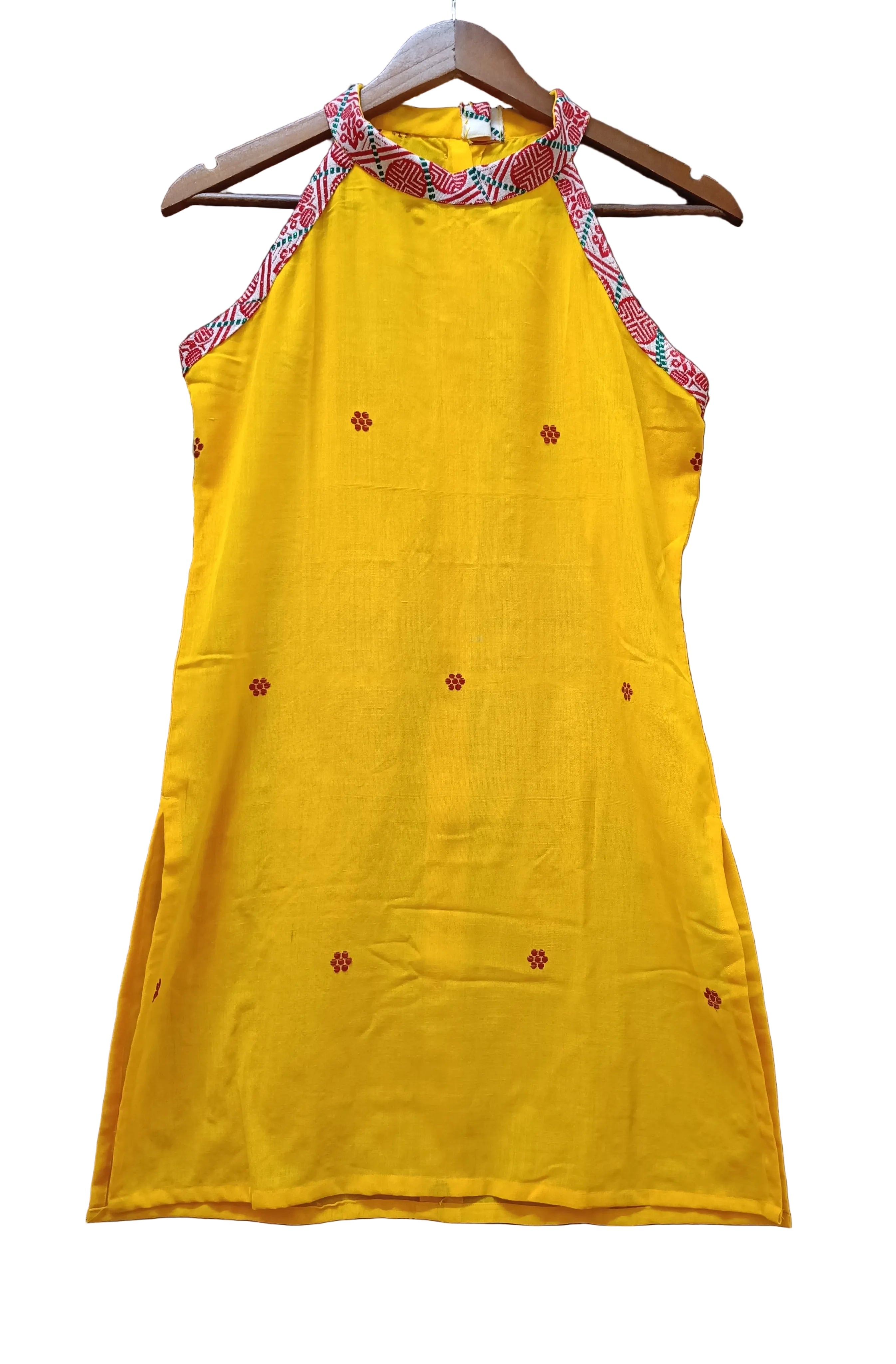 YELLOW HALTERNECK  COTTON  KURTI