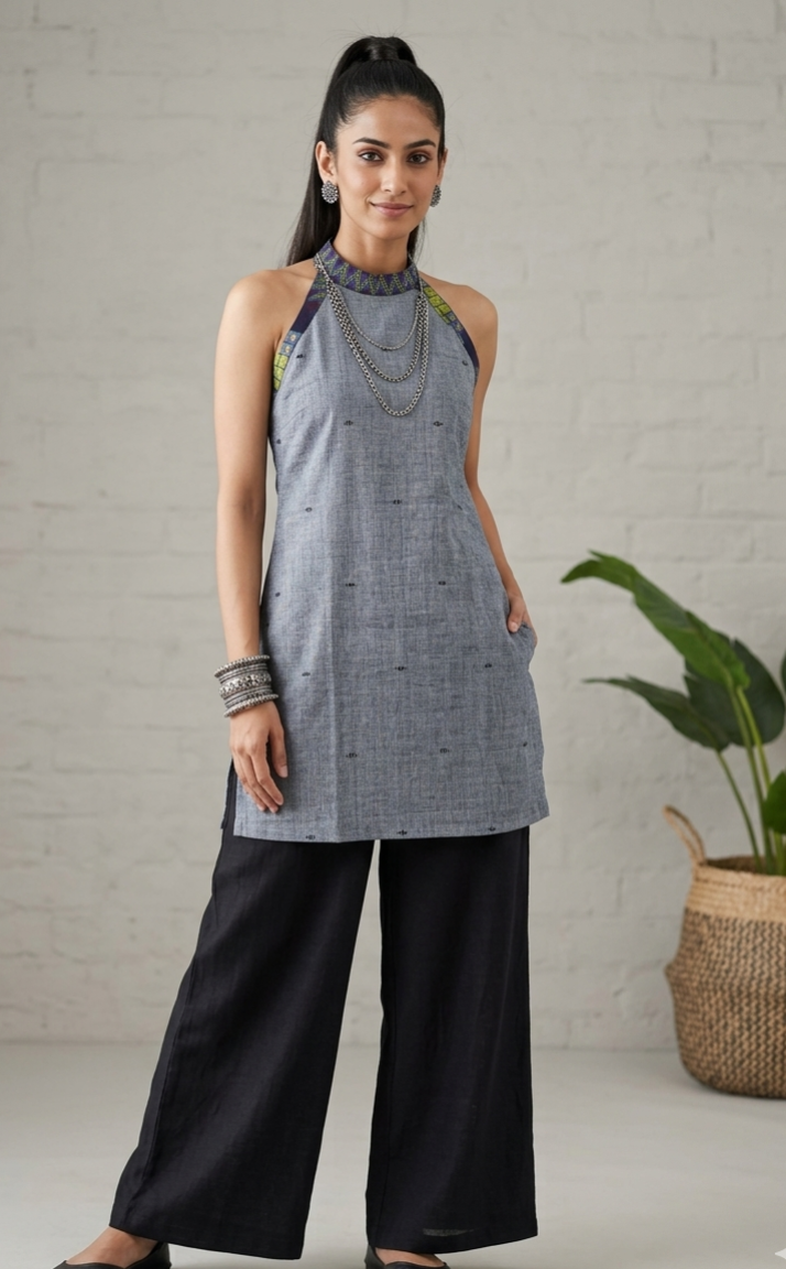 GREY HALTER NECK KURTI