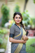 GREY AND BLACK NATURALLY DYED COLLARED NECK BLOUSE