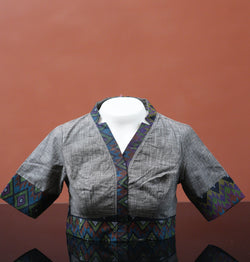 GREY AND BLACK NATURALLY DYED COLLARED NECK BLOUSE