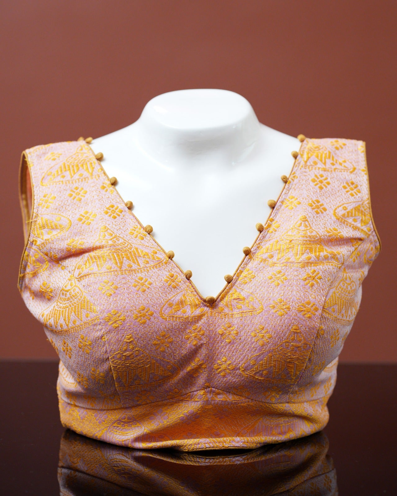 ASSAMESE JAPI DESIGNED V- NECK SLEEVELESS BLOUSE