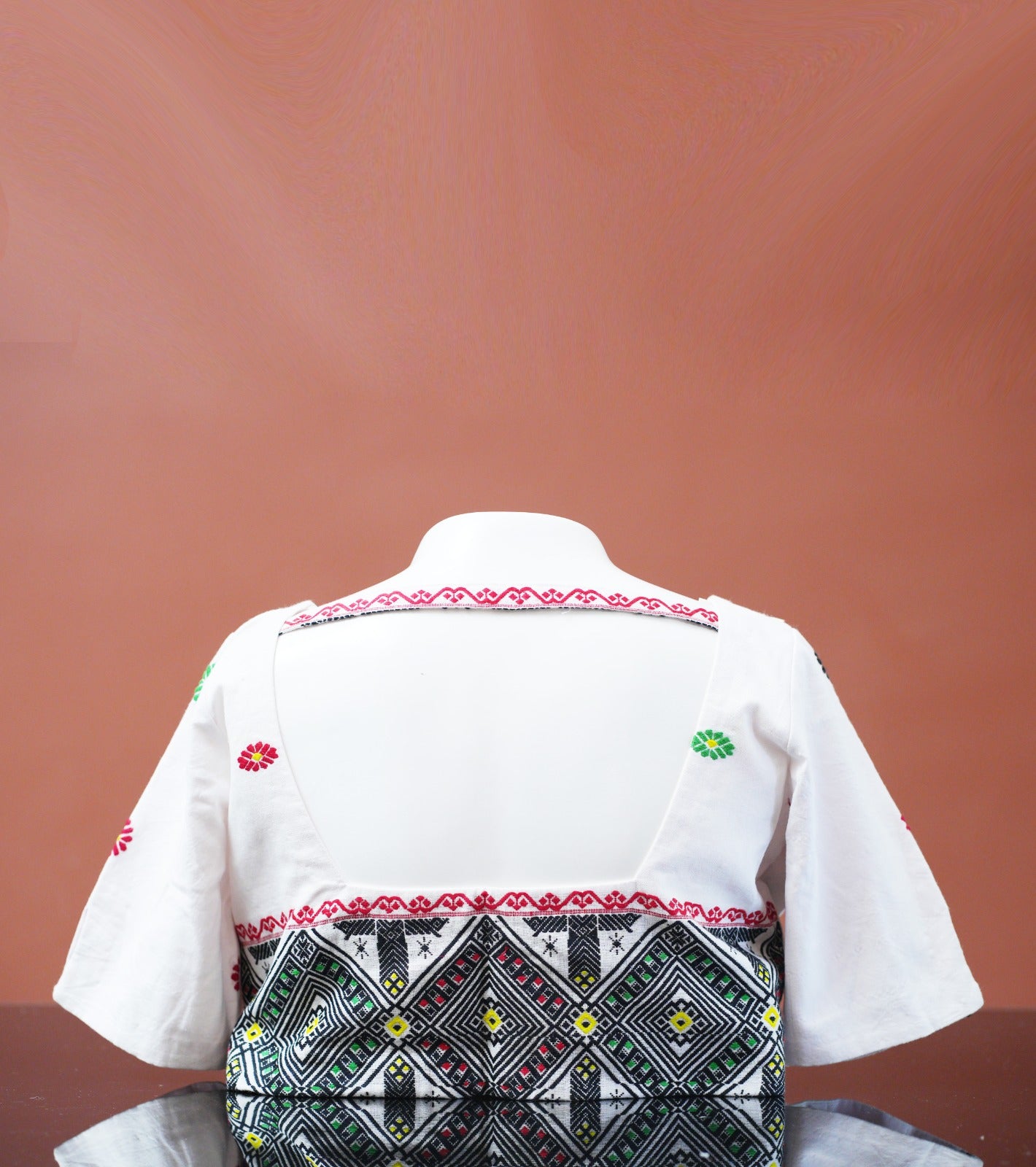 V- Neck Blouse with traditional Tiwa traditional pattern