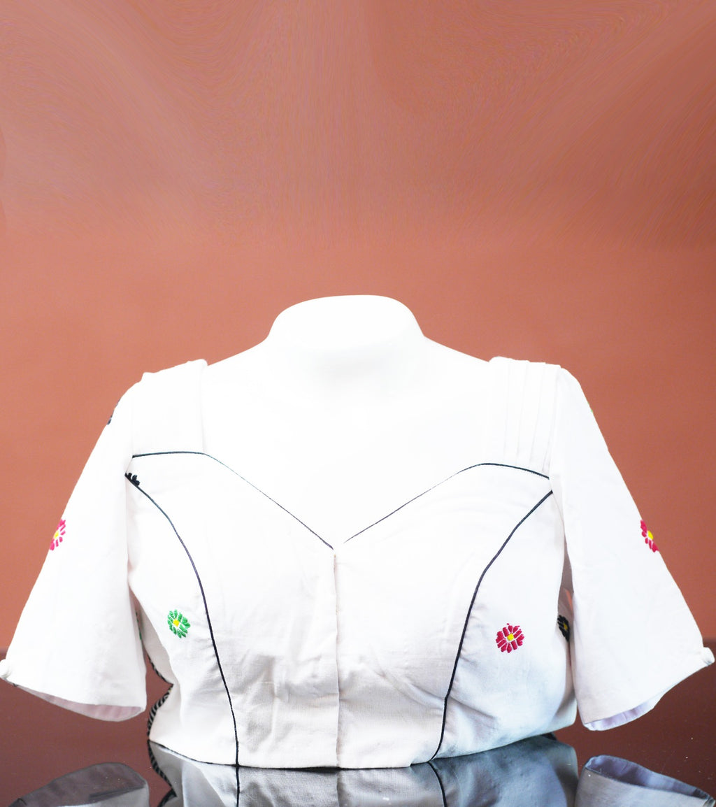 V- Neck Blouse with traditional Tiwa traditional pattern