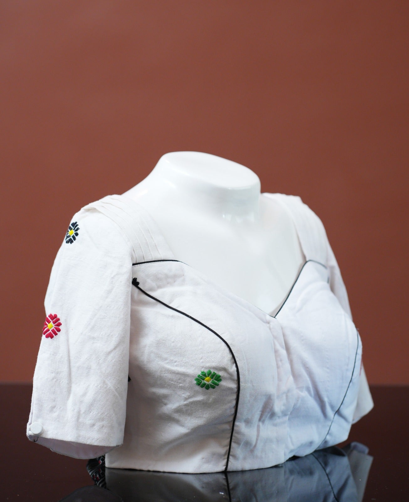 V- Neck Blouse with traditional Tiwa traditional pattern