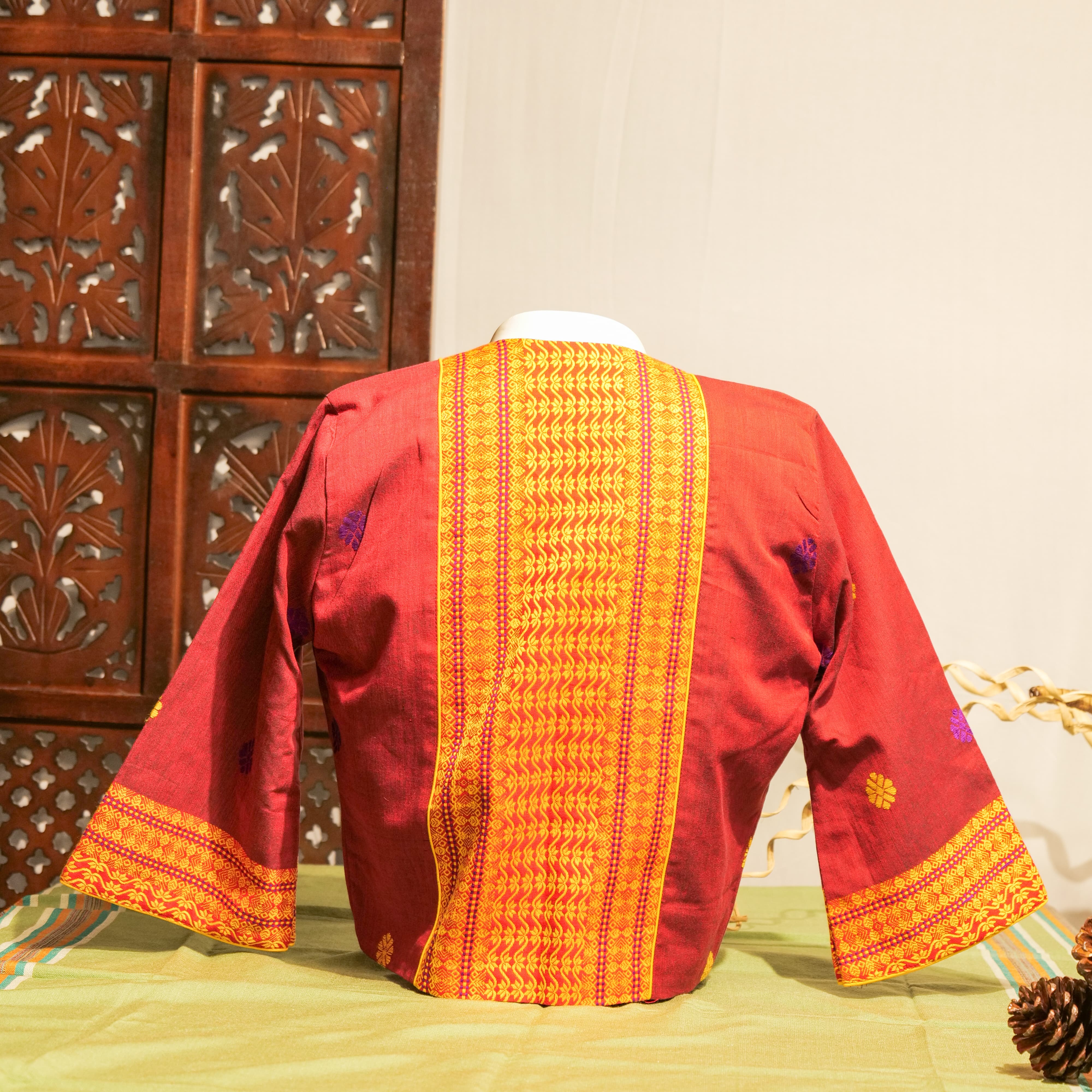 JACKET STYLE BLOUSE WITH TRADITIONAL ASSAMESE MOTIF