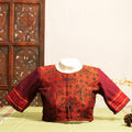 ASSAMESE JAPI DESIGNED T-SHIRT NECK STRETCHLINE BLOUSE WITH TIWA MOTIF