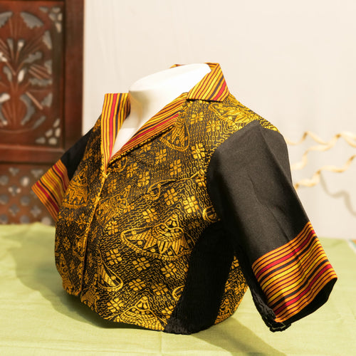 ASSAMESE JAPI DESIGNED COLLARED NECK STRETCHLINE BLOUSE WITH TIWA MOTIF