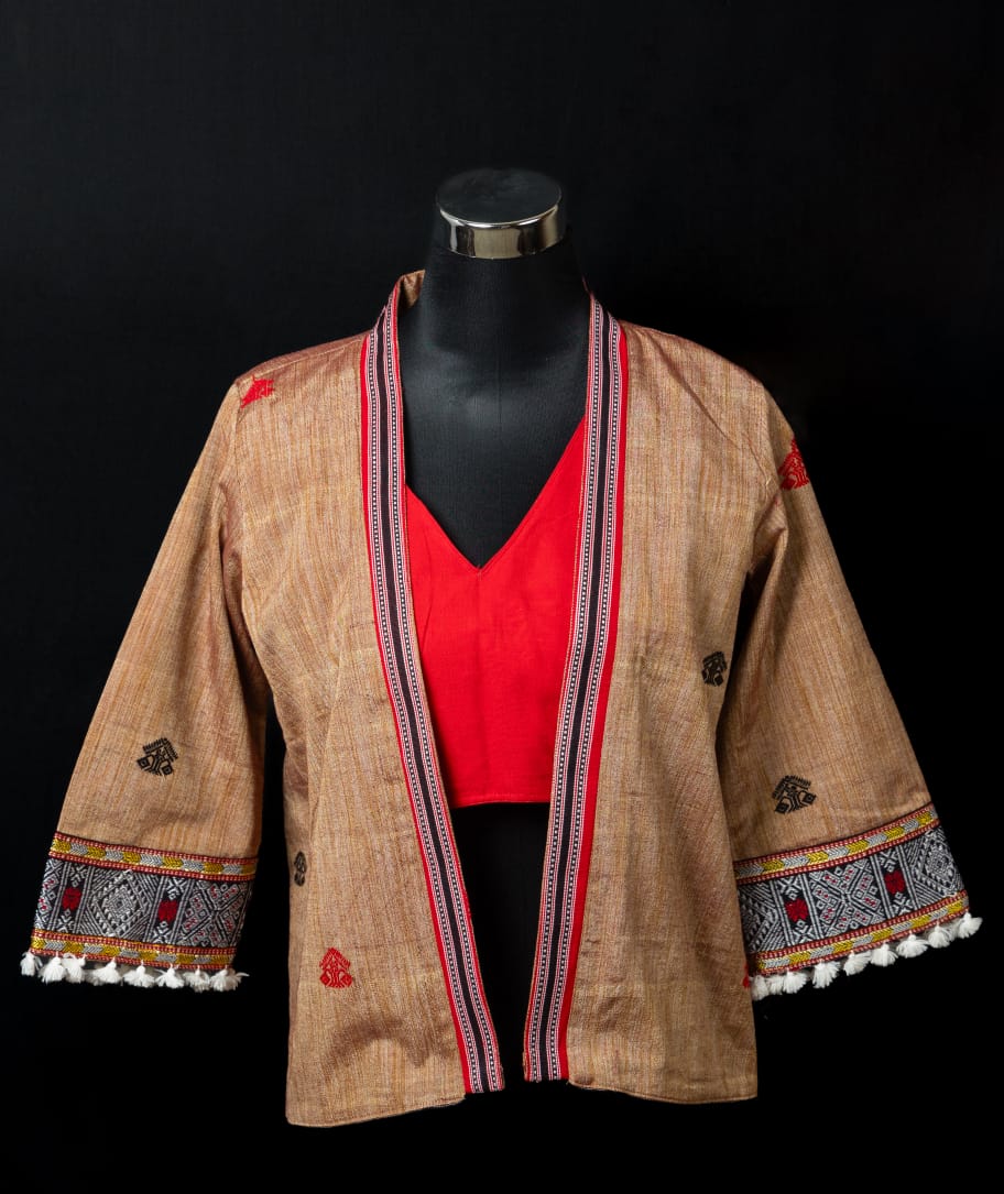 JACKET STYLE BLOUSE WITH TRADITIONAL ASSAMESE GOS BUTA AND KARBI MOTIF